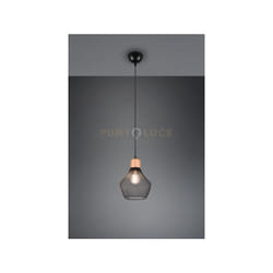 Trio Lighting - Sospensione valeria con particolare in legno naturale D.18cm metallo gabbia nera R31281032