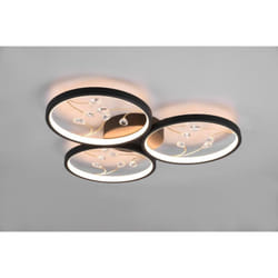 Trio Lighting - groovy plafoniera led 3 cerchi con decori gemme nera funzione regolazione intensita' interruttore a parete l. 62CM