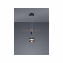 MADISON SOSPENSIONE LED METALLO NERO E VETRO SFERA FUME' CROMATO CON REGOLAZIONE ALTEZZA CON CONTRAPPESO E DIMMERAZIONE INTEN ...