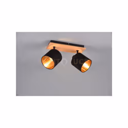 TOMMY BARRA 2 Faretti e portafarettiS BASE LEGNO CON PARALUMI NERO E ORO L. 30CM
