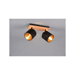 Trio - Barra tommy 2 Faretti e portafarettis singolo base legno l. 30CM con paralume nero e oro R81332030