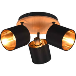 Trio - Plafoniera 3 luci, legno e oro nero, D46 cm, Tommy