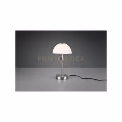 DON II LAMPADA DA TAVOLO CUPOLA VETRO BIANCO E METALLO ACCIAIO SATINATO CON INTERRUTTORE H. 33CM