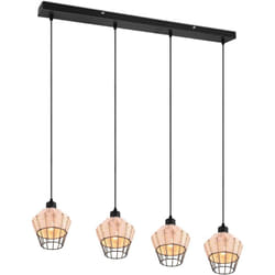 Lampada a sospensione 4 luci, rattan, finitura naturale, L95 cm, Borka