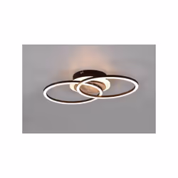 GIRO PLAFONIERA LED DOPPIO CERCHIO METALLO NERO CON BASE ILLUMINATA EFFETTO LEGNO CON TELECOMANDO MULTIFUNZIONE L. 47CM