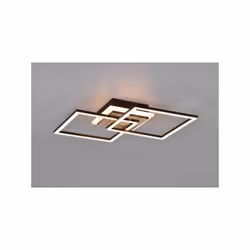 GIRO PLAFONIERA LED DOPPIO QUADRATO METALLO NERO CON BASE ILLUMINATA EFFETTO LEGNO CON TELECOMANDO MULTIFUNZIONE L. 58CM
