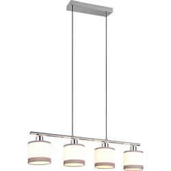 Reality Leuchten - Lampada a sospensione 4 luci, metallo e tessuto, cromo e bianco, L75 cm, Davos