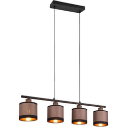 Reality Leuchten - Lampada a sospensione 4 luci, metallo e tessuto, nero opaco e taupe, L75 cm, Davos