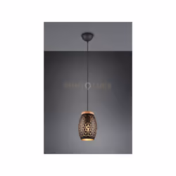 BIDAR SOSPENSIONE METALLO NERO E ORO TAGLIO LASER CON INSERTO IN LEGNO D. 15CM