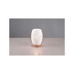 BIDAR LAMPADA DA TAVOLO METALLO BIANCO TAGLIO LASER CON INSERTO IN LEGNO H. 21,5CM