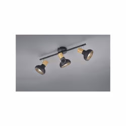LATIKA BARRA 3 Faretti e portafarettiS METALLO NERO ED EFFETTO LEGNO L. 47CM