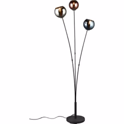 L'elegante lampada da terra SHELDON colpisce per le sue forme organiche e il vetro colorato con effetto specchio. I tre paral ...