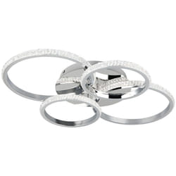 Reality Leuchten - Plafoniera led dimmerabile plafoniera design cristalli cromati anelli lampada orientabili, 27W 3400lm bianco neutro, LxAxP 65 x 8