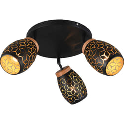 Reality Leuchten - Plafoniera 3 luci, metallo, oro nero e legno, d 58 cm, Bidar