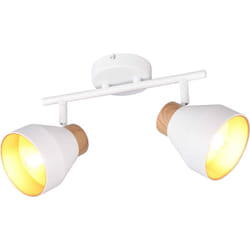 Trio Lighting - Barra 2 luci, metallo e legno, bianco e oro, l 32 cm, Valentin