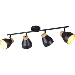 Trio Lighting - Barra 4 luci, metallo e legno, nero opaco, l 72 cm, Valentin