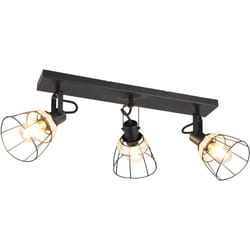 Trio Lighting - Barra 3 luci, rattan e metallo, naturale e nero, l 62 cm, Jerome