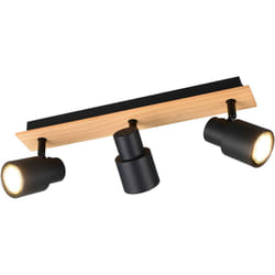 Trio Lighting - Barra 3 luci, metallo e legno, nero, l 45 cm, Pierre