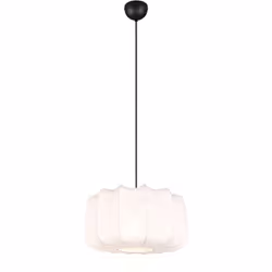 MATERIALE: Metallo e tessuto COLORE: Nero opaco e bianco DIMENSIONI: D40 x H150 cm ELETTRIFICAZIONE: excl. 1x E27 · max. 10W ...
