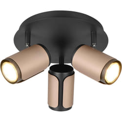 Trio Lighting - Plafoniera 3 luci, metallo, nero e caffè, d 30 cm, Gillan