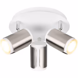MATERIALE: Metallo COLORE: Nichel opaco e bianco DIMENSIONI: D30 x H16 cm ELETTRIFICAZIONE: excl. 3x GU10 · max. 10W LAMPADIN ...