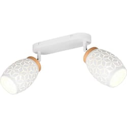 Trio Lighting - Barra 2 luci, metallo, bianco e legno, l 28 cm, Bidar
