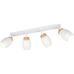 Trio Lighting - Barra 4 luci, metallo, bianco e legno, l 74 cm, Bidar
