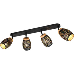 Trio Lighting - Barra 4 luci, metallo, nero e legno, l 74 cm, Bidar