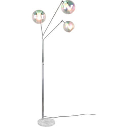 Trio - Lampada da terra 3 luci, metallo e vetro, cromo e iridescente, H200 cm, Paxton