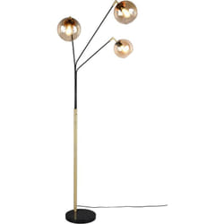 Trio - Lampada da terra 3 luci, metallo e vetro, oro nero e ambra, H200 cm, Paxton