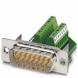 Phoenix Contact VS-15-ST-DSUB/16-MPT-0,5, D-SUB 15, Verde, Argento, Nichel, IP67, 5 A, -20 - 80 °C