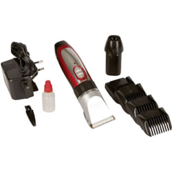 CLIPSTER Kerbl 18265 Sonic - Tosatrice a Batteria con Accessori, Colore: Rosso, Argento