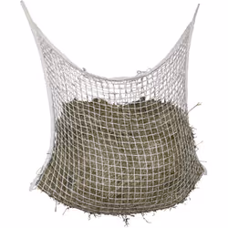 Rete per fieno a maglie strette 3x3 cm (dimensioni 120x90 cm, per un'alimentazione di 12 ore, capacità circa 8,5 kg di fieno, materiale robusto, rete