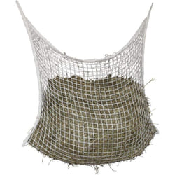 Rete per fieno a maglie strette 3x3 cm (dimensioni 120x90 cm, per un'alimentazione di 12 ore, capacità circa 8,5 kg di fieno, materiale robusto, rete