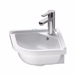 Lavabo d'angolo Duravit Starck 3 in ceramica sanitaria 430x380x160mm con troppopieno, con foro per rubinetto da banco