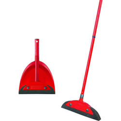 Vileda - 158735 Super Feger Classic Scopa con manico e scopa Super Classic Set Paletta Scopa Set Tre Parti, Acciaio, Rosso, 16 x 49 cm