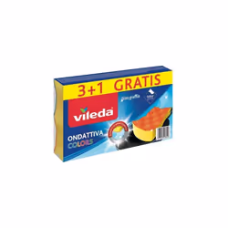 Vileda Spugne Ondattiva Colors 3+1 Lo speciale rivestimento fibroso rimuove efficacemente e senza graffiare sporco ed incrost ...