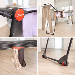 Vileda Infinity Flex Ultimate Stendibiancheria con griglia estensibile, in acciaio con finitura nero opaco, 30 mt stendibili, tubi extra spessi e ruote - Vista aggiuntiva 2