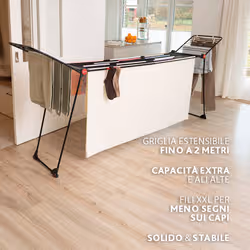 Vileda Infinity Flex Ultimate Stendibiancheria con griglia estensibile, in acciaio con finitura nero opaco, 30 mt stendibili, tubi extra spessi e ruote - Vista aggiuntiva 3