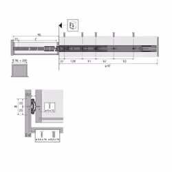 Hettich 9114271 guida di scorrimento e rotella per cassetto 35 kg 300 mm