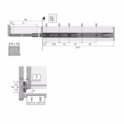 Hettich 9114554 guida di scorrimento e rotella per cassetto 35 kg 400 mm