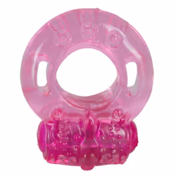 Anello per pene con rilievi di stimolazione del clitoride e mini-vibratore integrato. Durata della vibrazione ca. 30 min