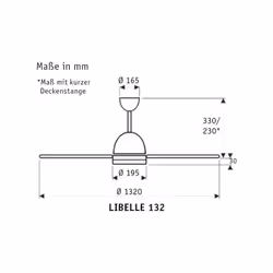 CasaFan LIBELLE con telecomando, ventilatore da soffitto, Ø 132 cm, 4 pale in vetro acrilico trasparente, (montabili opzional ...