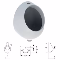 Geberit RENNA orinatoio sospeso con entrata acqua dall'alto e scarico verso il basso, colore bianco finitura lucido, 35 cm lu ...
