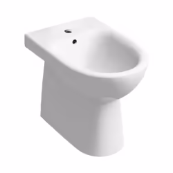 Bidet a pavimento con installazione filo parete. L'articolo realizzato in ceramica è dotato di allacciamento idrico nascosto  ...