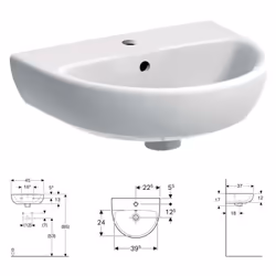 Geberit SELNOVA lavamani L.45 cm, con foro rubinetteria e troppopieno, colore bianco finitura lucido, 45 cm larghezza, 37 cm ...