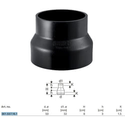 Riduzione concentrica corta pe-hd ø50x32 mm a saldare 361.557.16.1