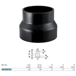 Riduzione Geberit pe concentrica, corta ø63x40 mm 364.559.16.1