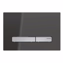 Placca Geberit da abbinare alla cassetta della serie Sigma50. L'articolo è realizzato in metallo e vetro con effetto fumé a s ...
