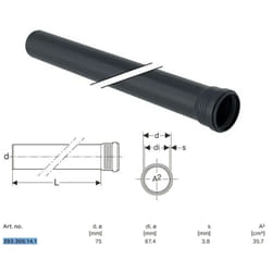 Tubo Geberit Silent-Pro con 1 bicchiere ø75 L.2000 mm 393.306.14.1